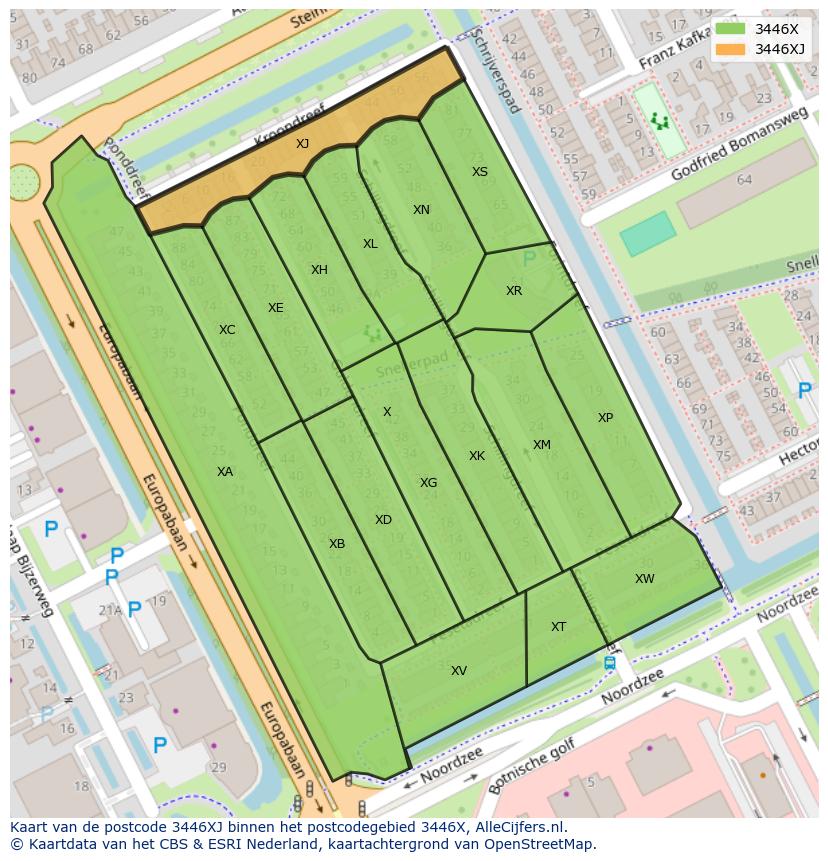 Afbeelding van het postcodegebied 3446 XJ op de kaart.
