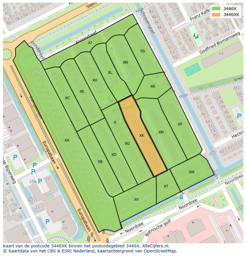 Afbeelding van het postcodegebied 3446 XK op de kaart.