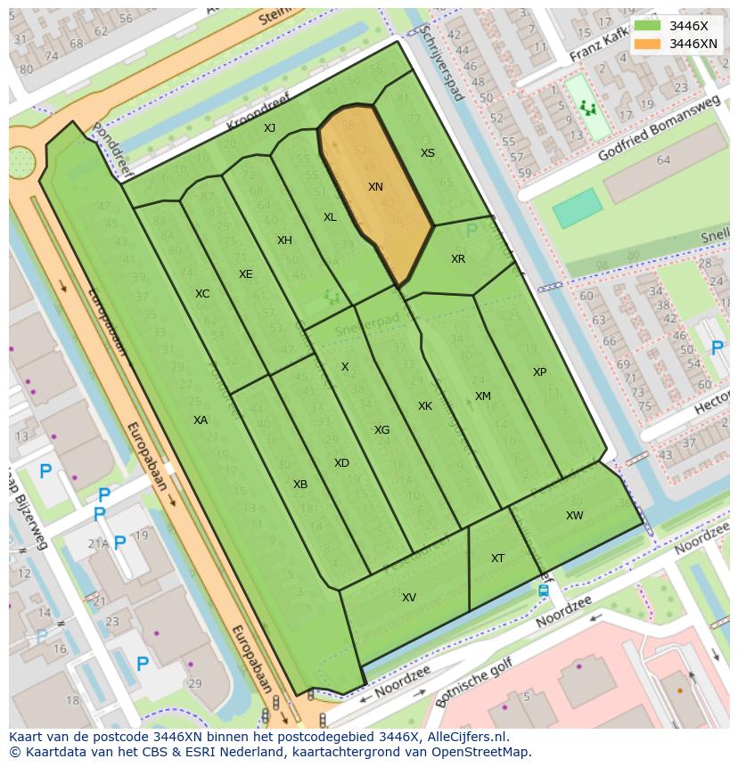 Afbeelding van het postcodegebied 3446 XN op de kaart.