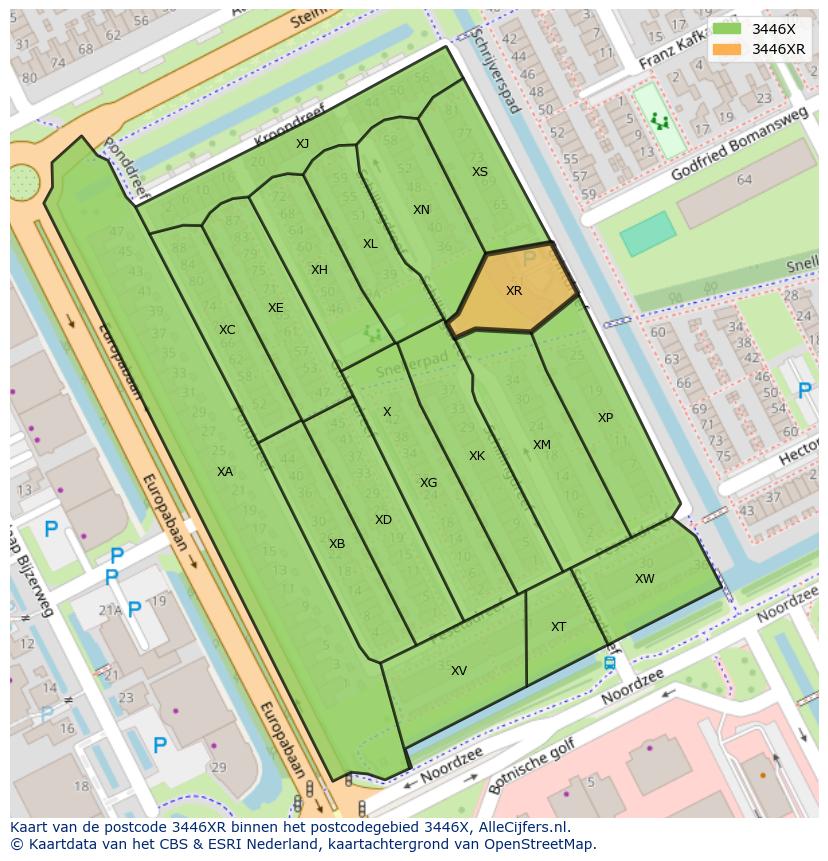 Afbeelding van het postcodegebied 3446 XR op de kaart.