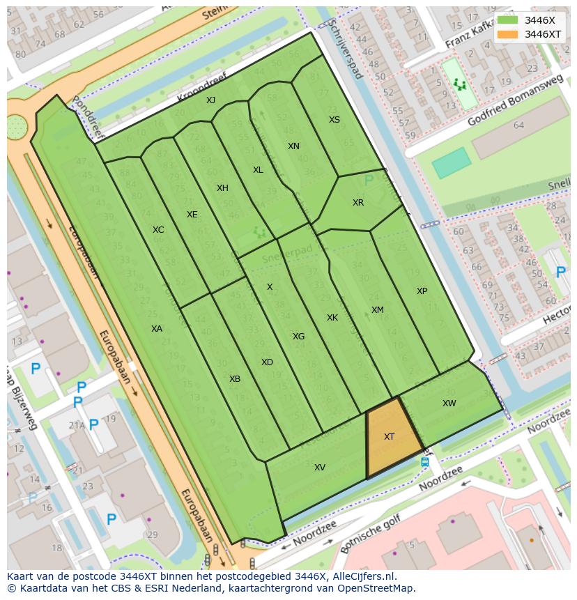 Afbeelding van het postcodegebied 3446 XT op de kaart.