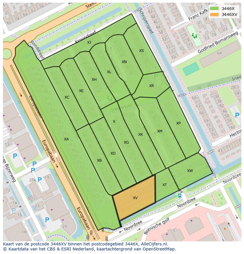Afbeelding van het postcodegebied 3446 XV op de kaart.