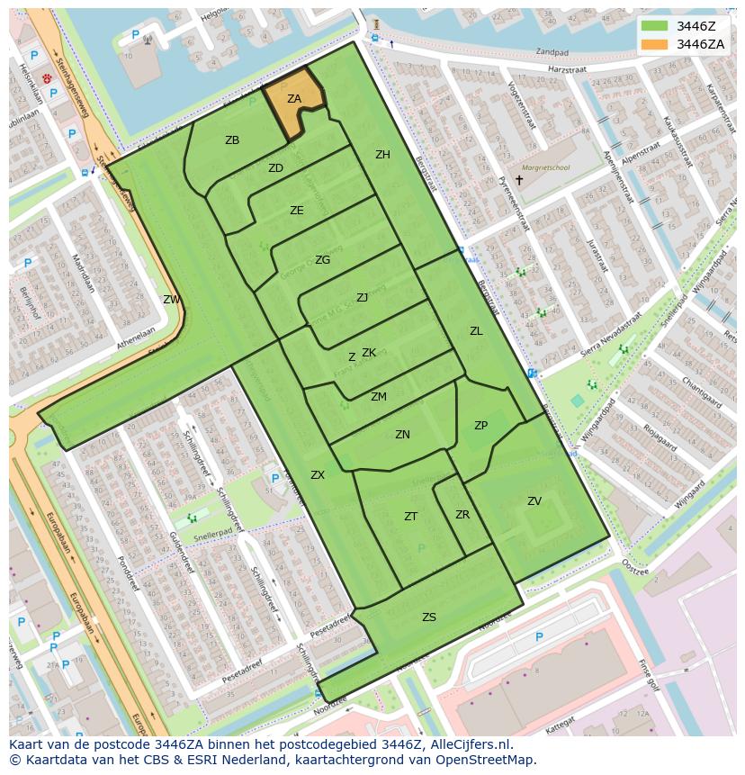 Afbeelding van het postcodegebied 3446 ZA op de kaart.