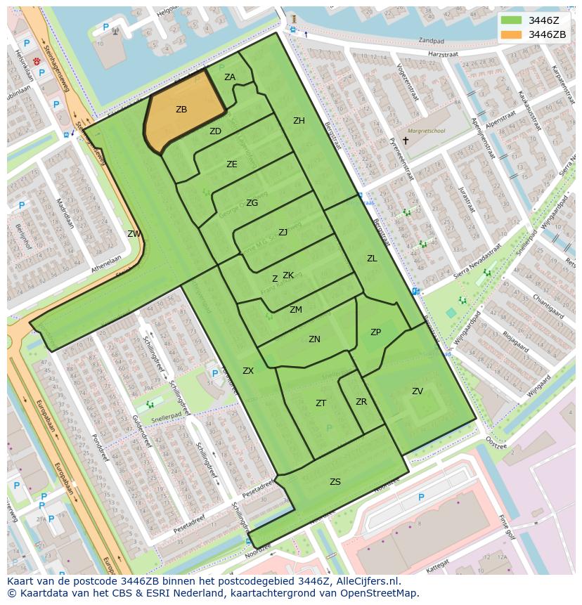 Afbeelding van het postcodegebied 3446 ZB op de kaart.