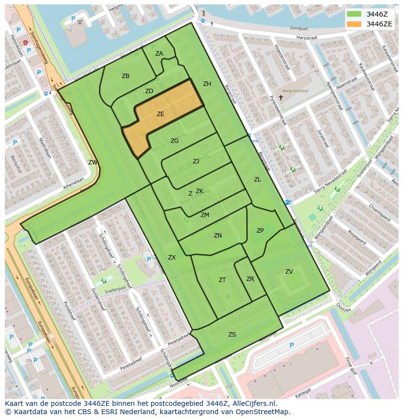 Afbeelding van het postcodegebied 3446 ZE op de kaart.