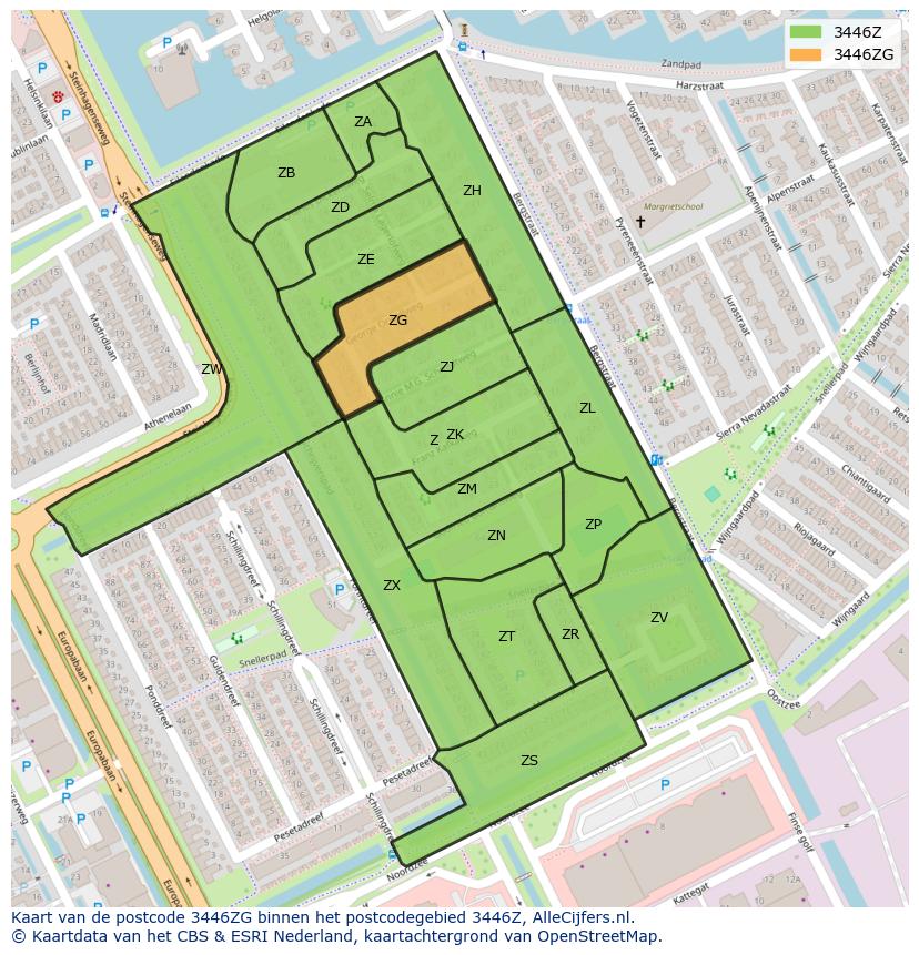 Afbeelding van het postcodegebied 3446 ZG op de kaart.