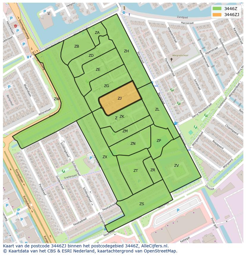 Afbeelding van het postcodegebied 3446 ZJ op de kaart.