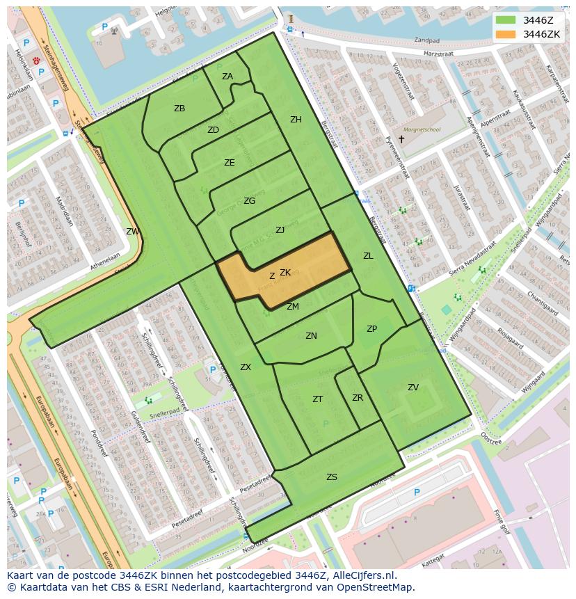 Afbeelding van het postcodegebied 3446 ZK op de kaart.