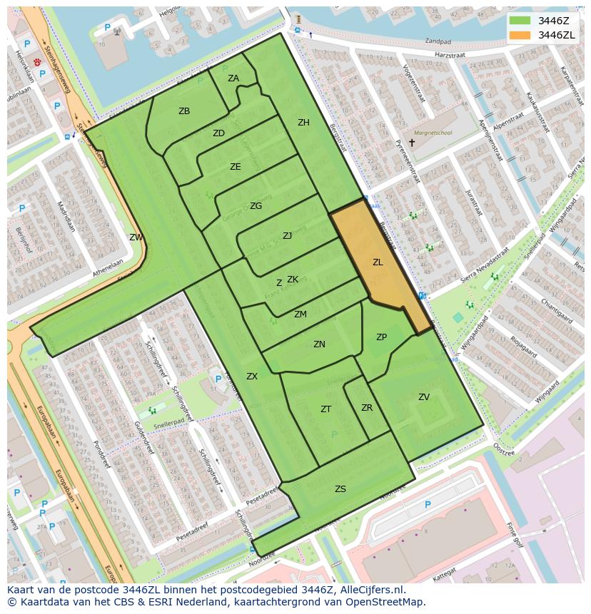 Afbeelding van het postcodegebied 3446 ZL op de kaart.
