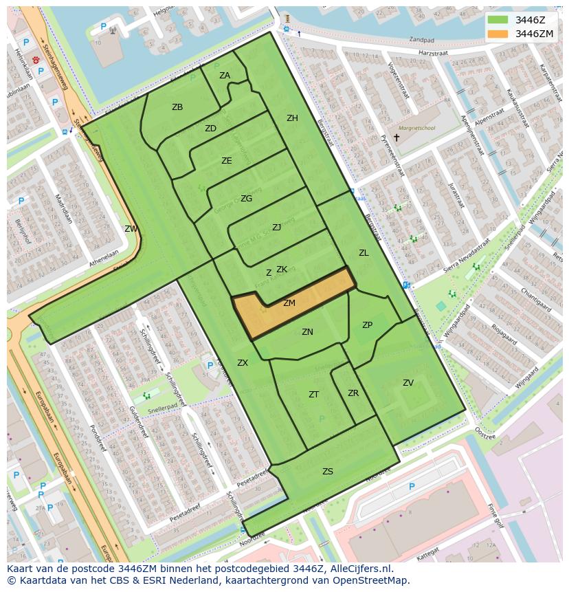 Afbeelding van het postcodegebied 3446 ZM op de kaart.