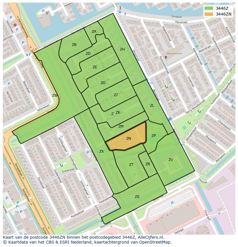 Afbeelding van het postcodegebied 3446 ZN op de kaart.