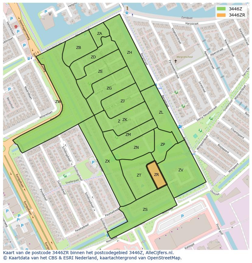 Afbeelding van het postcodegebied 3446 ZR op de kaart.