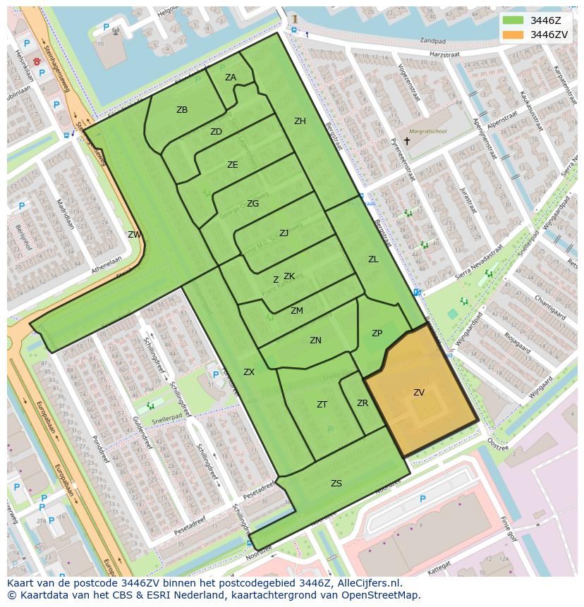Afbeelding van het postcodegebied 3446 ZV op de kaart.