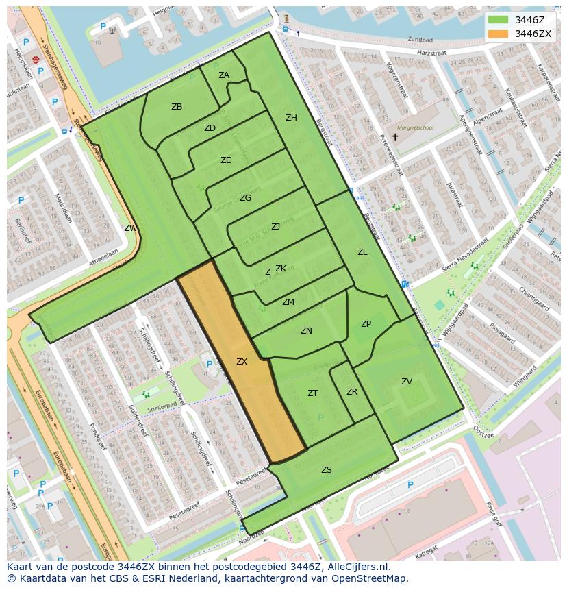 Afbeelding van het postcodegebied 3446 ZX op de kaart.