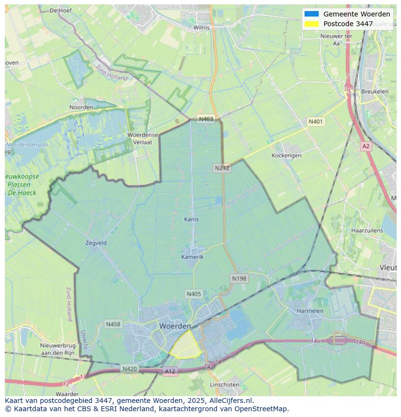Afbeelding van het postcodegebied 3447 op de kaart.