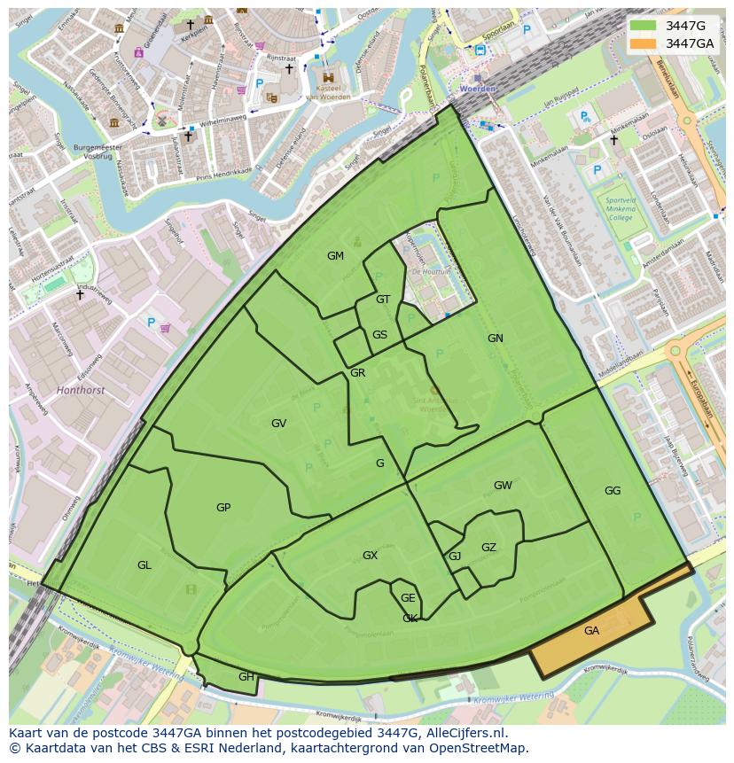 Afbeelding van het postcodegebied 3447 GA op de kaart.