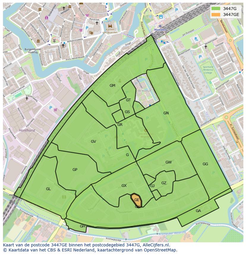 Afbeelding van het postcodegebied 3447 GE op de kaart.