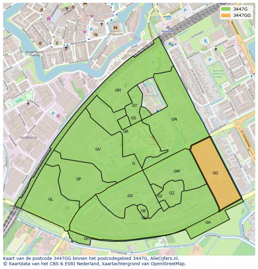 Afbeelding van het postcodegebied 3447 GG op de kaart.