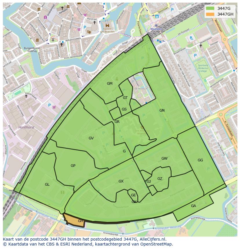 Afbeelding van het postcodegebied 3447 GH op de kaart.
