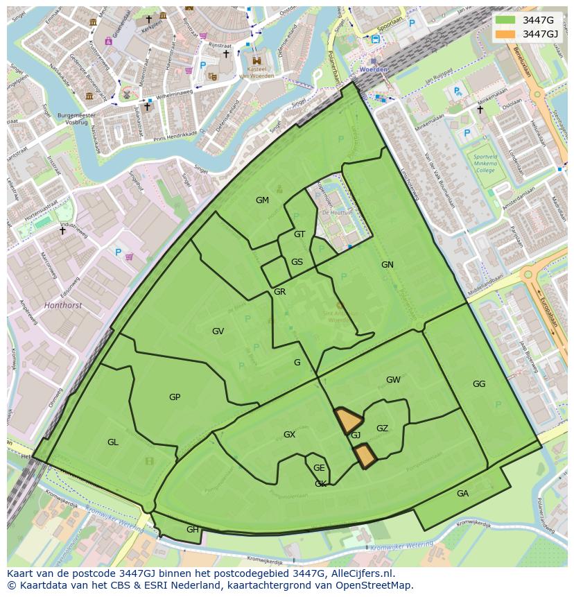 Afbeelding van het postcodegebied 3447 GJ op de kaart.
