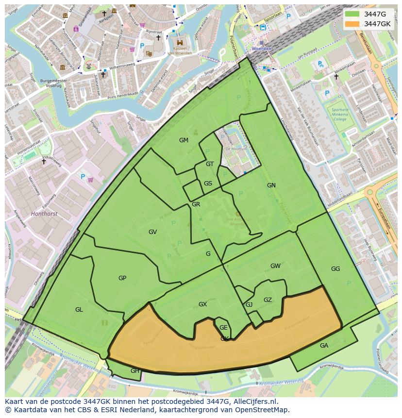 Afbeelding van het postcodegebied 3447 GK op de kaart.