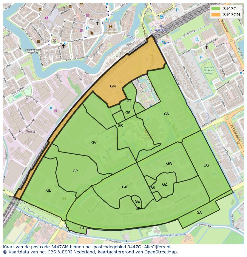 Afbeelding van het postcodegebied 3447 GM op de kaart.