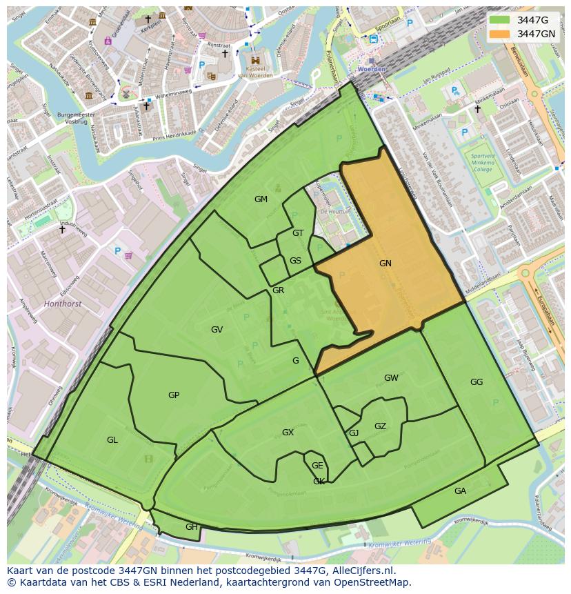 Afbeelding van het postcodegebied 3447 GN op de kaart.