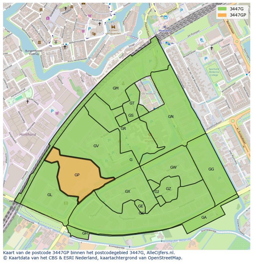 Afbeelding van het postcodegebied 3447 GP op de kaart.