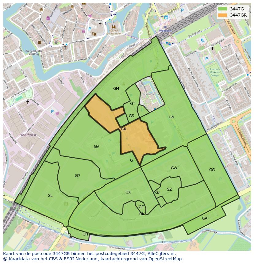 Afbeelding van het postcodegebied 3447 GR op de kaart.