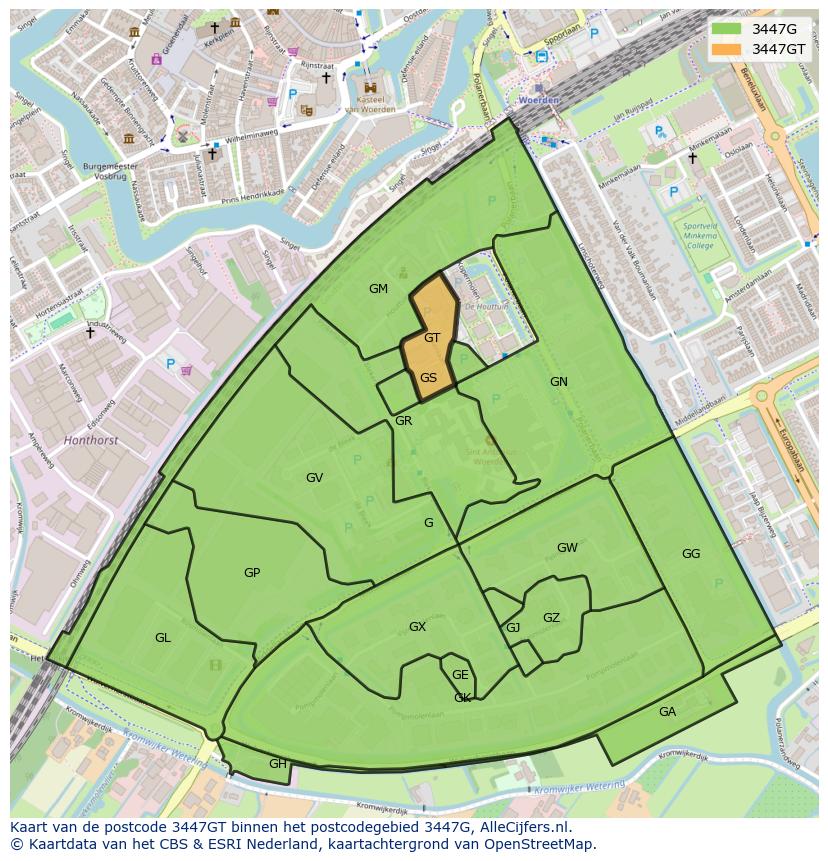 Afbeelding van het postcodegebied 3447 GT op de kaart.