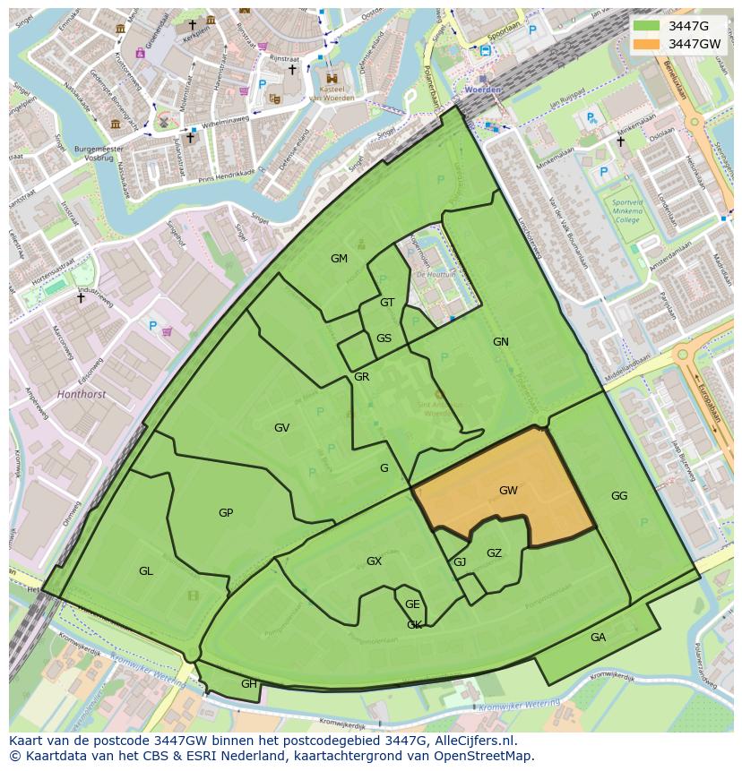 Afbeelding van het postcodegebied 3447 GW op de kaart.