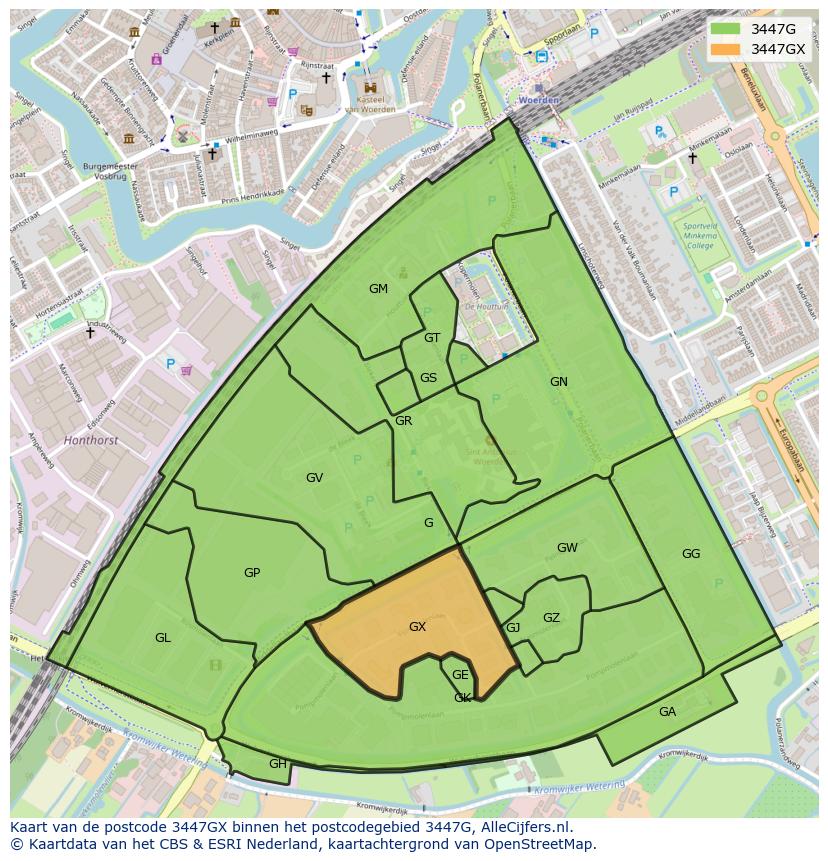 Afbeelding van het postcodegebied 3447 GX op de kaart.