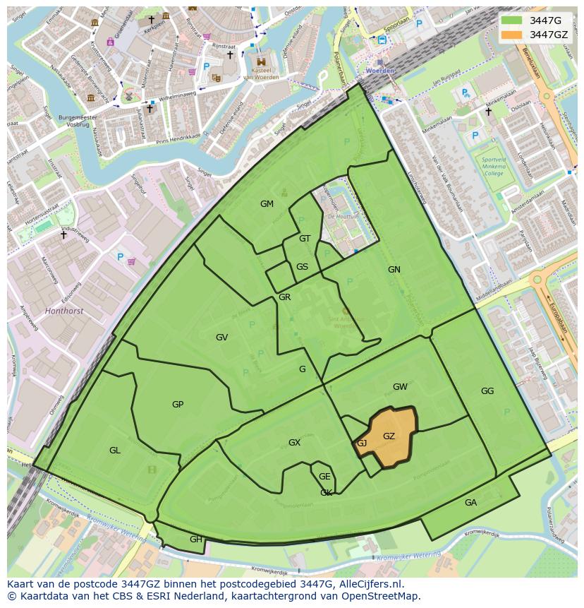 Afbeelding van het postcodegebied 3447 GZ op de kaart.