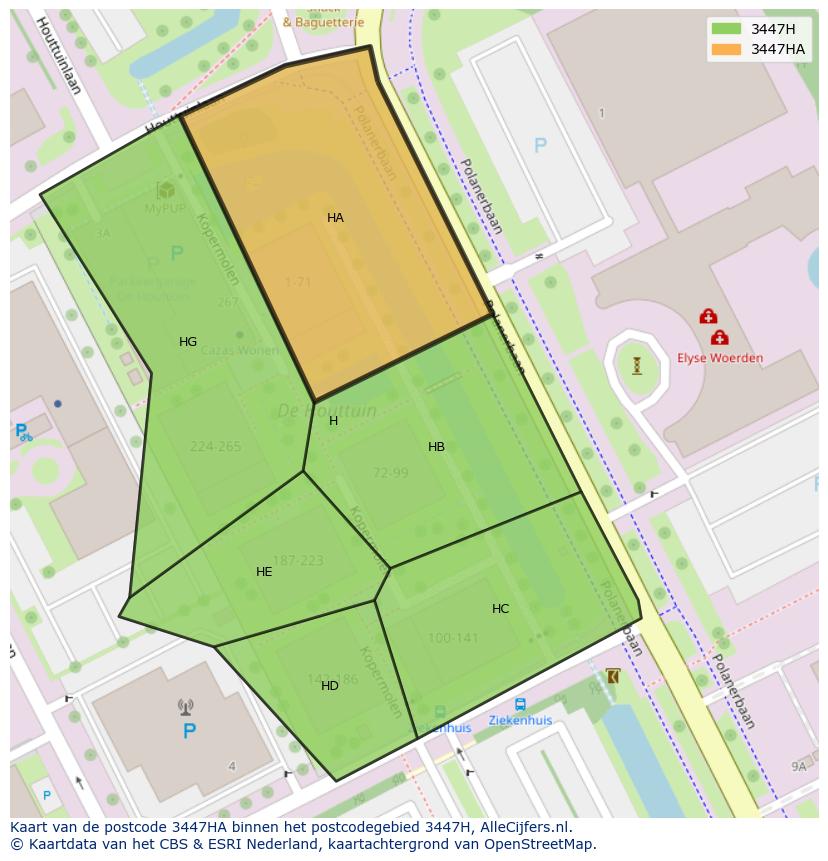 Afbeelding van het postcodegebied 3447 HA op de kaart.