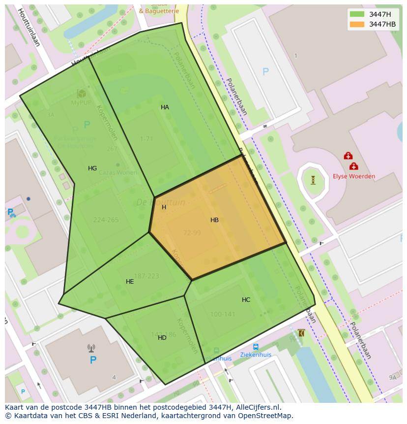 Afbeelding van het postcodegebied 3447 HB op de kaart.