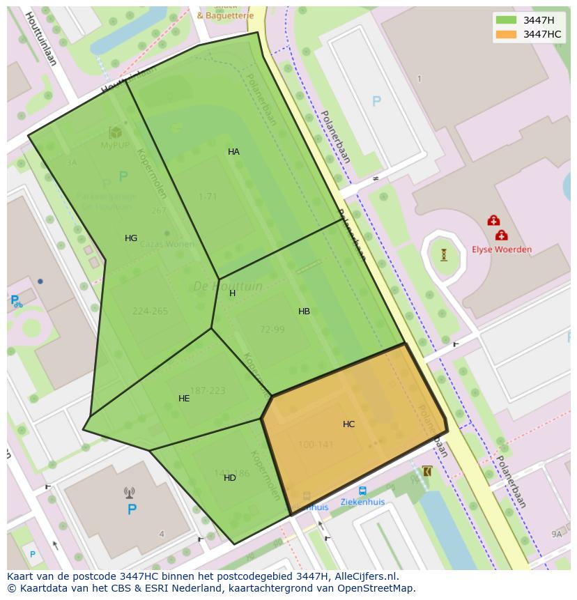 Afbeelding van het postcodegebied 3447 HC op de kaart.