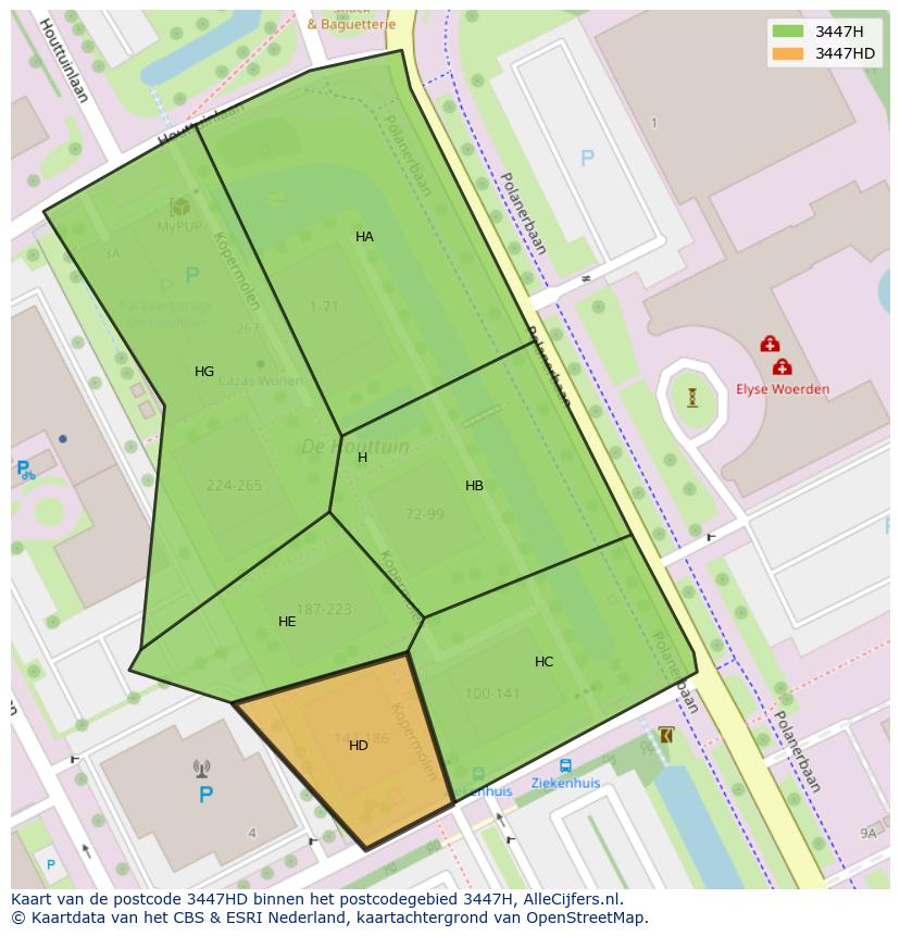 Afbeelding van het postcodegebied 3447 HD op de kaart.