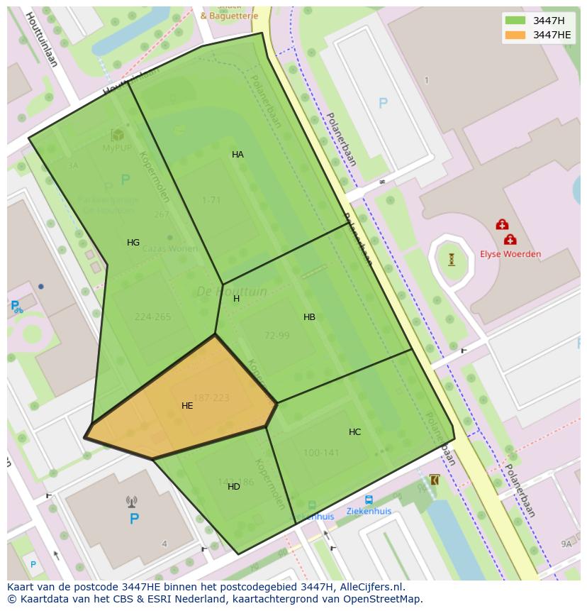 Afbeelding van het postcodegebied 3447 HE op de kaart.
