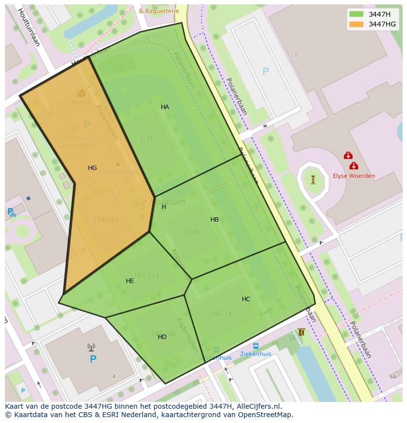 Afbeelding van het postcodegebied 3447 HG op de kaart.