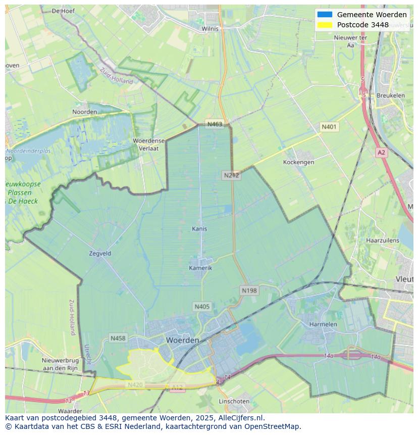 Afbeelding van het postcodegebied 3448 op de kaart.