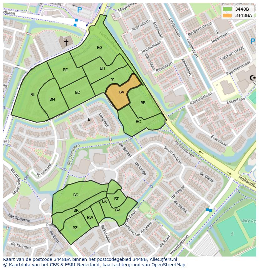 Afbeelding van het postcodegebied 3448 BA op de kaart.