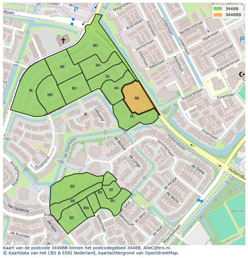 Afbeelding van het postcodegebied 3448 BB op de kaart.