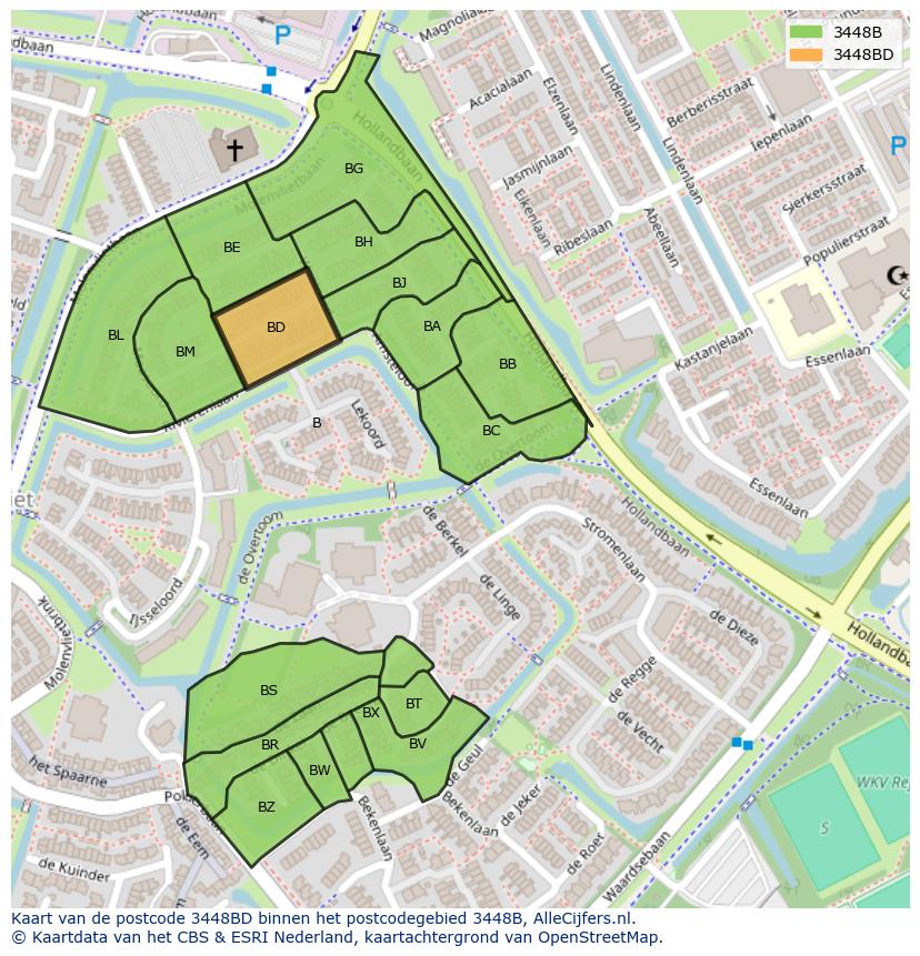 Afbeelding van het postcodegebied 3448 BD op de kaart.
