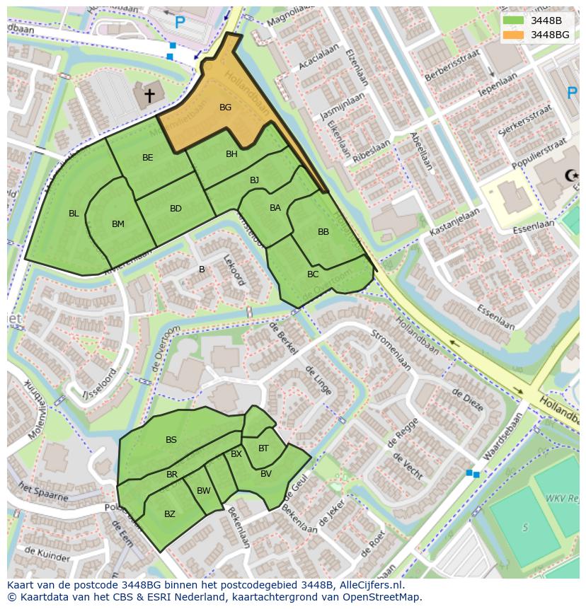 Afbeelding van het postcodegebied 3448 BG op de kaart.
