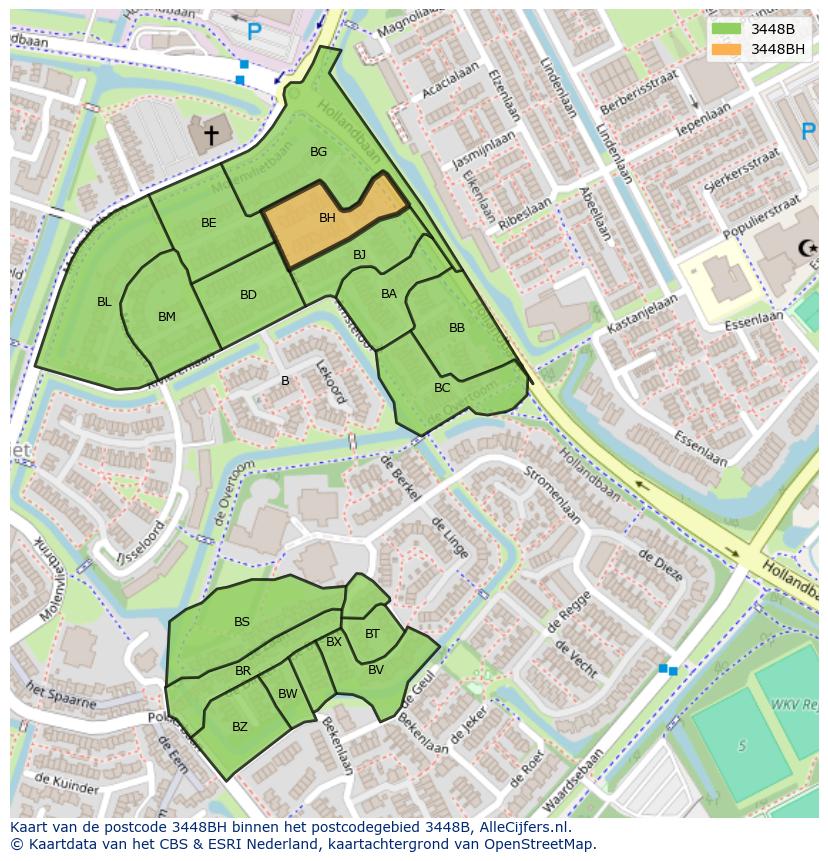 Afbeelding van het postcodegebied 3448 BH op de kaart.