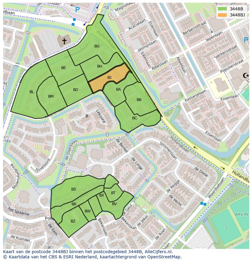 Afbeelding van het postcodegebied 3448 BJ op de kaart.