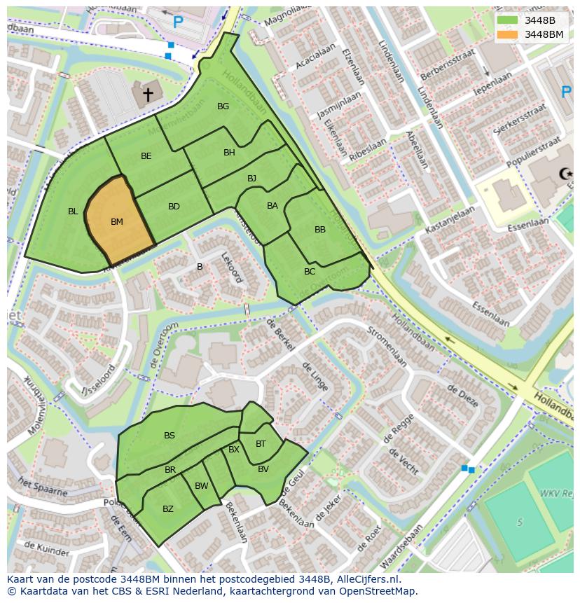 Afbeelding van het postcodegebied 3448 BM op de kaart.