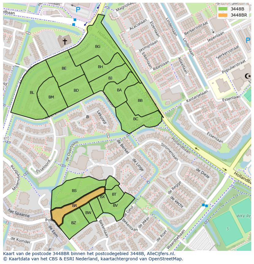 Afbeelding van het postcodegebied 3448 BR op de kaart.