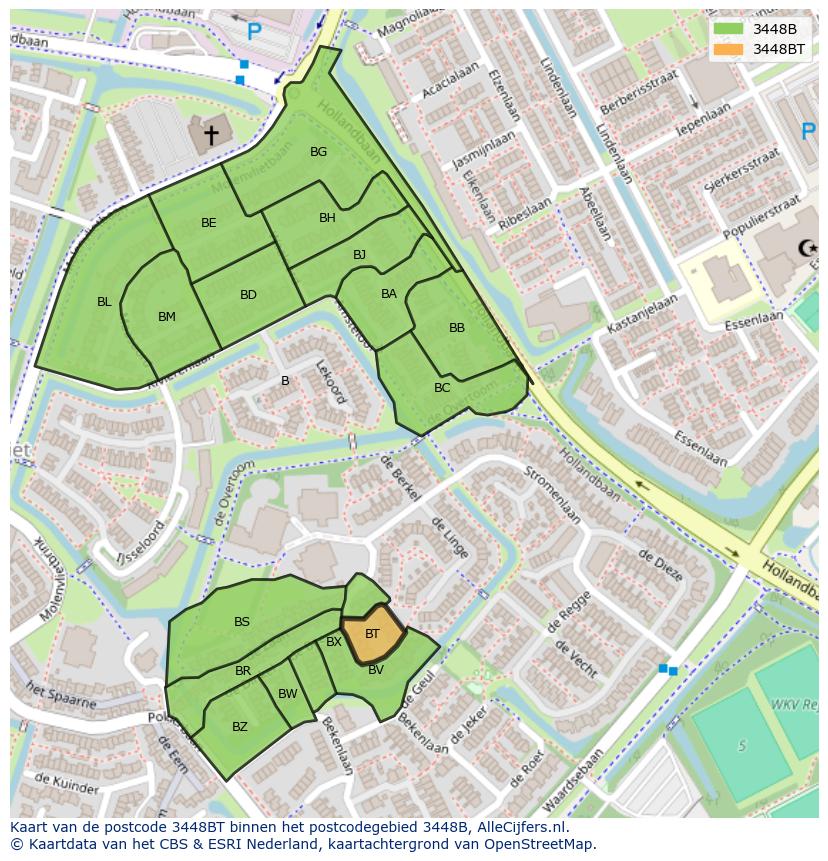 Afbeelding van het postcodegebied 3448 BT op de kaart.