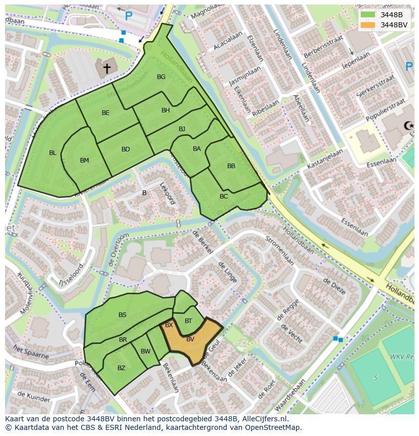 Afbeelding van het postcodegebied 3448 BV op de kaart.
